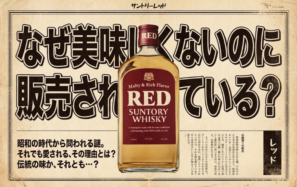 昭和レトロな新聞広告　中央にサントリーレッドのボトル画像