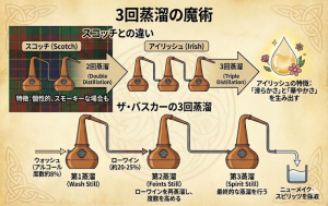 スコッチとアイリッシュの製法の違いが描かれたイラスト